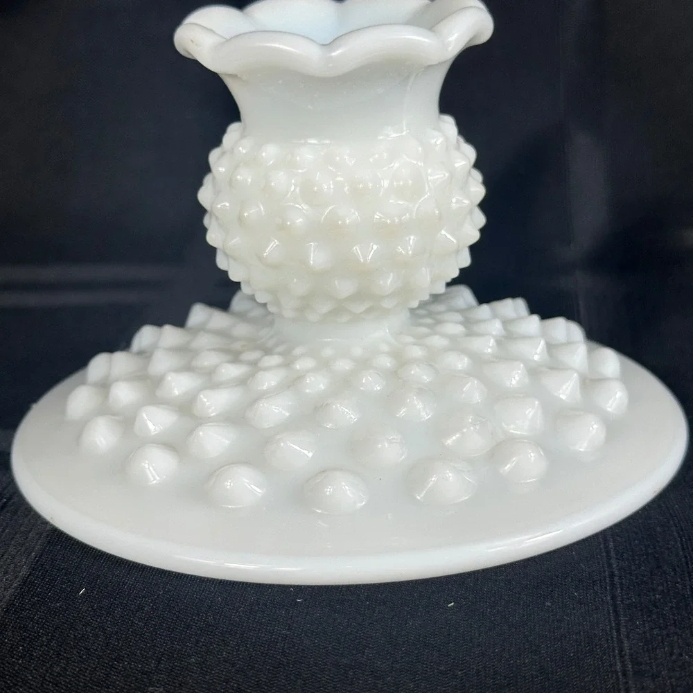 Fenton White Milk Glass Hobnail Candle Holder Set Footed 6-Way Bowl Candlestick